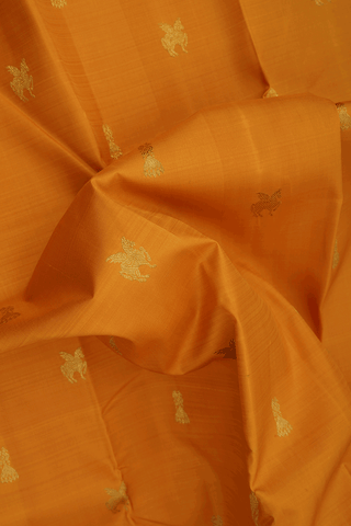 Peacock Horse Buttas Mustard Yellow Kanchipuram Silk Saree