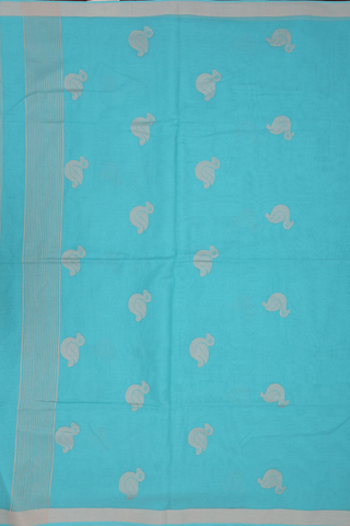 Duck Threadwork Buttas Sea Blue Bengal Cotton Saree