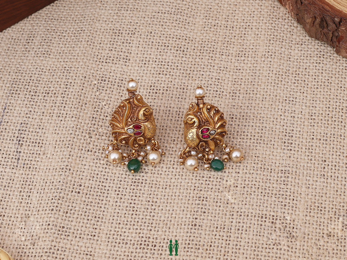 Peacock Design Gold-Plated Pure Silver Earrings