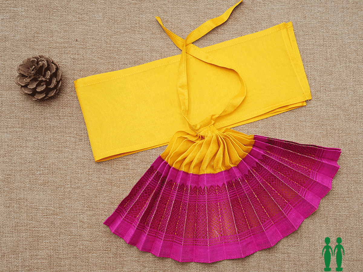 Zari Border Yellow And Magenta Silk Cotton Amman Pavadai Set