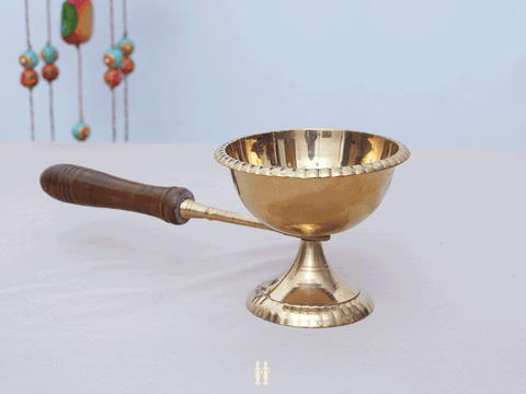 Brass Sambrani Stand With Wooden Holder For Pooja Set