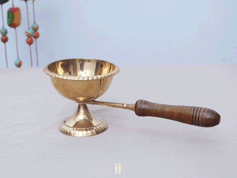 Brass Sambrani Stand With Wooden Holder For Pooja Set