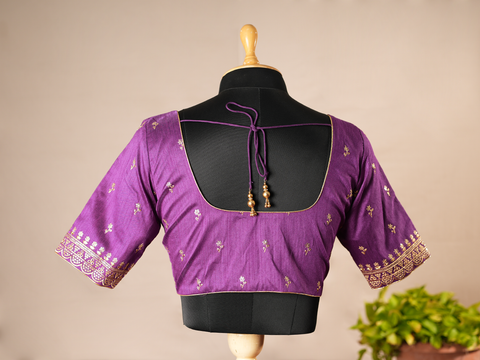 Floral Buttis Grape Purple Semi Banaras Readymade Blouse