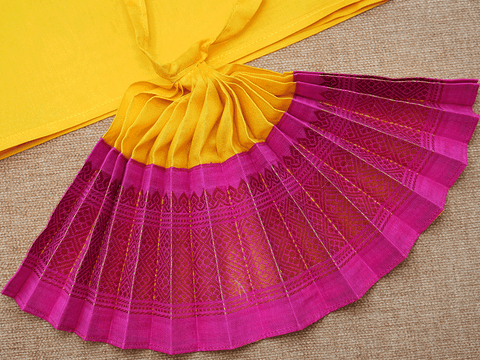 Zari Border Yellow And Magenta Silk Cotton Amman Pavadai Set