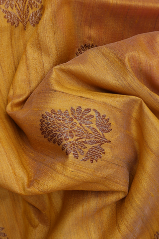 Floral Motifs Golden Yellow Tussar Banarasi Silk Saree