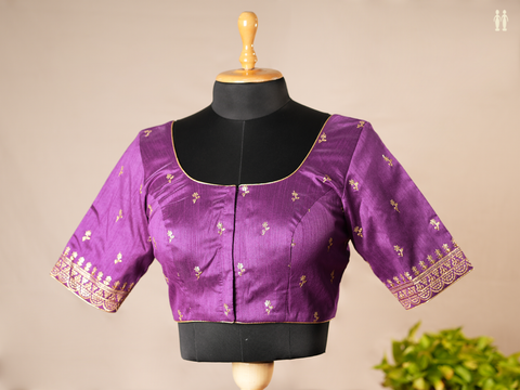 Floral Buttis Grape Purple Semi Banaras Readymade Blouse