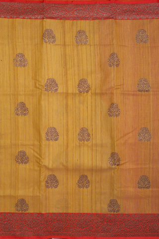 Floral Motifs Golden Yellow Tussar Banarasi Silk Saree