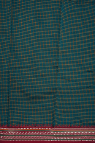 Allover Checks Design Pine Green Dharwad Cotton Saree