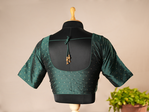 Zari Buttis Dark Green Semi Banaras Silk Readymade Blouse