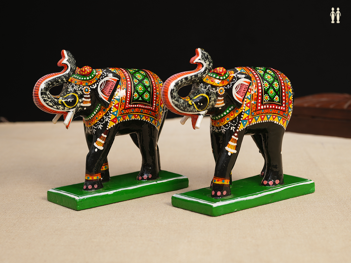 Wooden Handicraft Elephant Set Of 2 For Show Piece