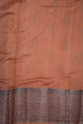 Floral Threadwork Motifs Dusty Orange Raw Silk Saree