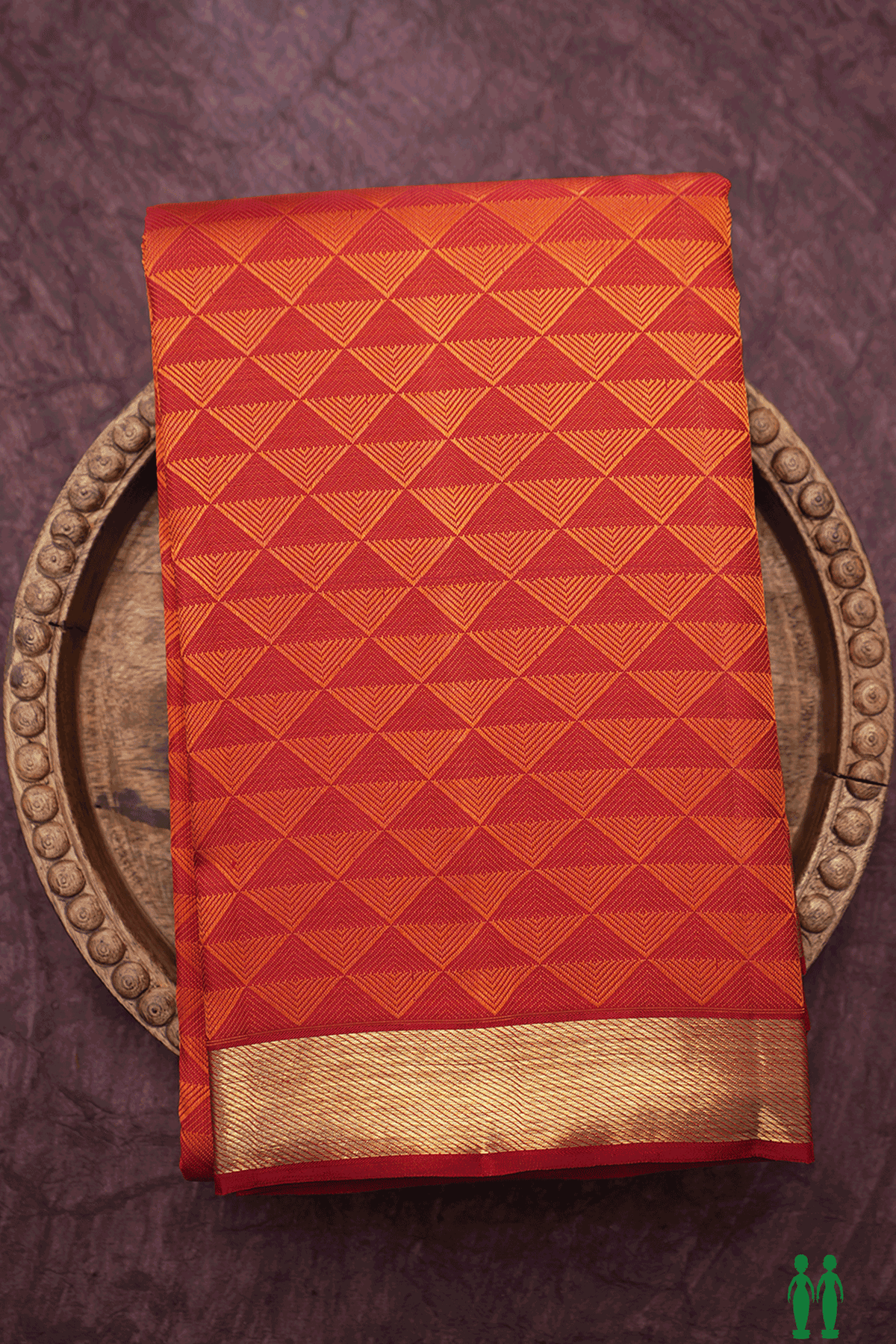 Triangle Threadwork Design Ruby Red Kanchipuram Silk Saree