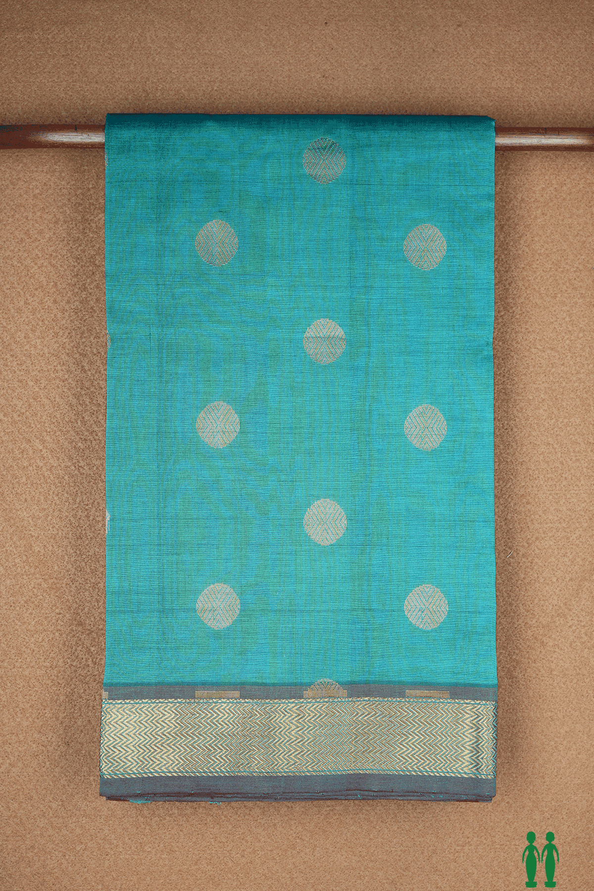 Rudraksh Zari Buttas Peacock Blue Poly Cotton Saree