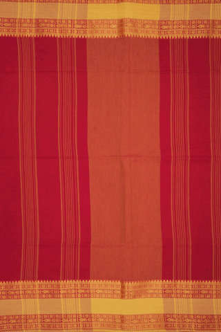 Threadwork Border Plain Scarlet Red Bengal Cotton Saree