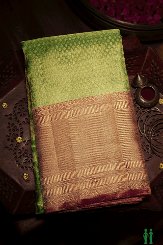 Twill Weave Border Parrot Green Tissue Kanchipuram Silk Saree