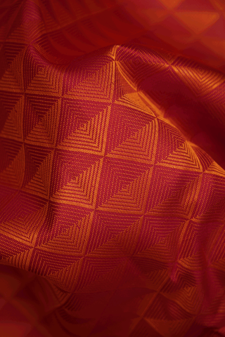 Triangle Threadwork Design Ruby Red Kanchipuram Silk Saree