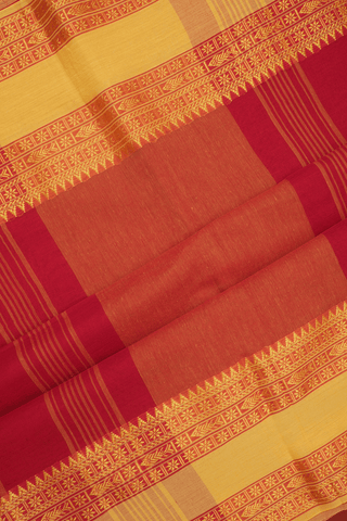 Threadwork Border Plain Scarlet Red Bengal Cotton Saree