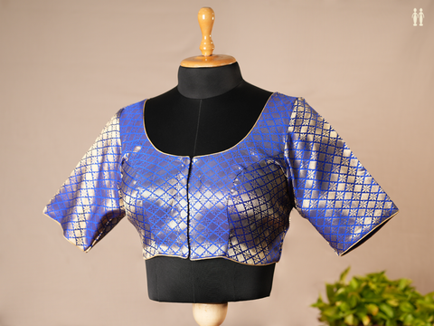 Brocade Pattern Royal Blue Semi Banaras Readymade Blouse