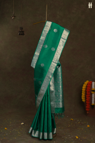 Floral Zari Motifs Peacock Green Soft Silk Saree