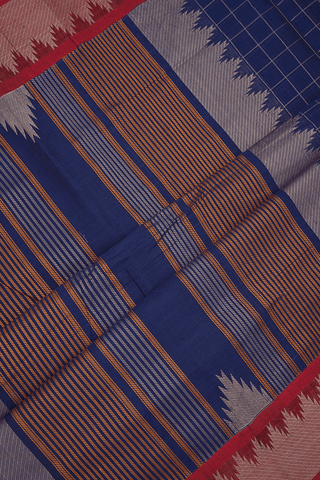 Allover Checks Design Navy Blue Coimbatore Cotton Saree