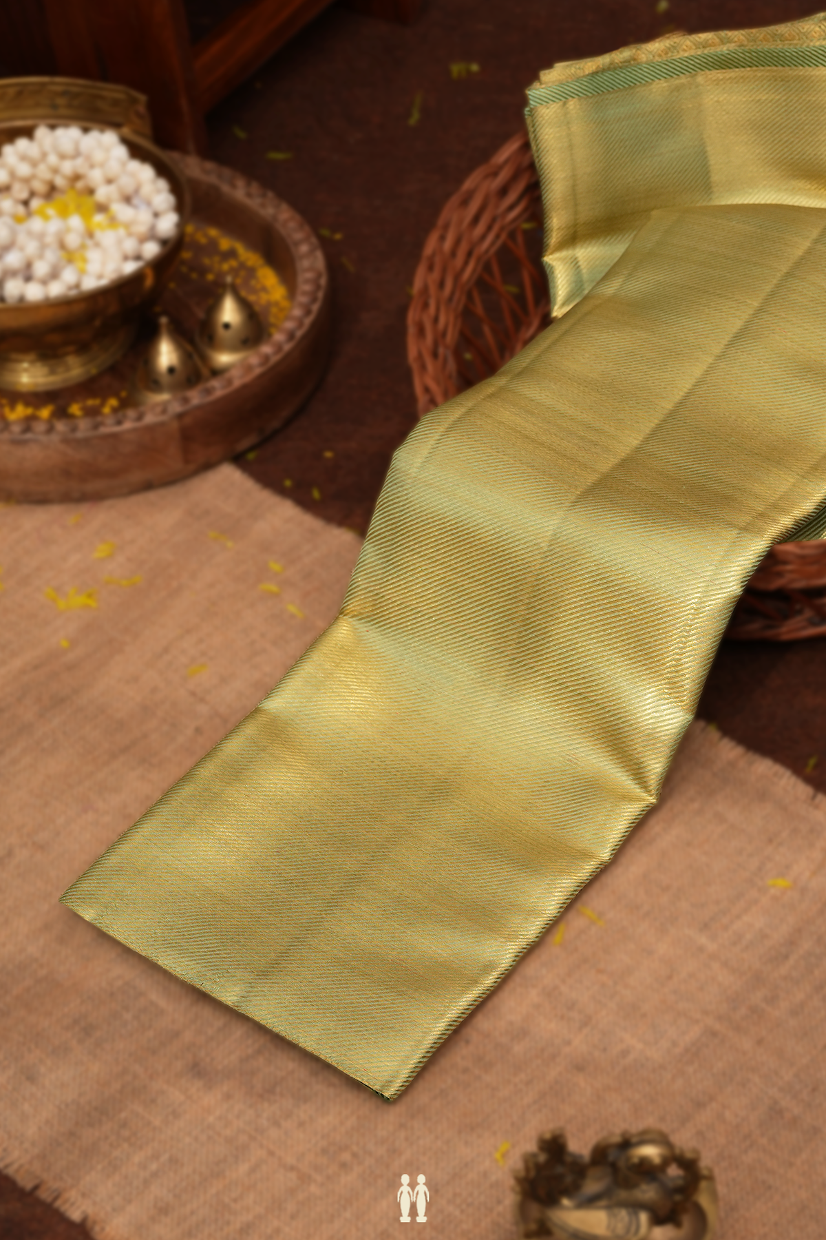 Kanchipuram Silk Saree In Green With Twill Weave Design