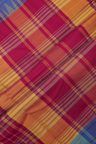 Kanchipuram Silk Saree In Blush Red With Stripes Design