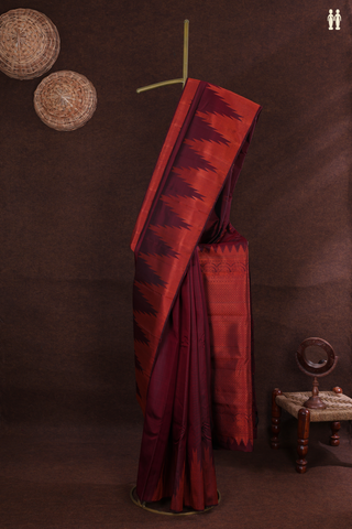 Kanchipuram Silk Saree In Burgundy Red With Temple Border