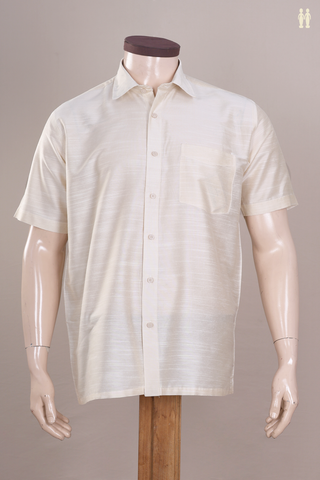 Regular Collar Plain Off White Raw Silk Shirt