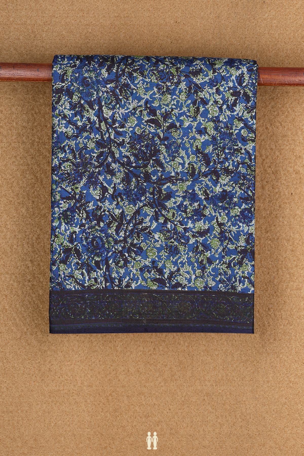 Allover Floral Design Royal Blue Printed Silk Saree