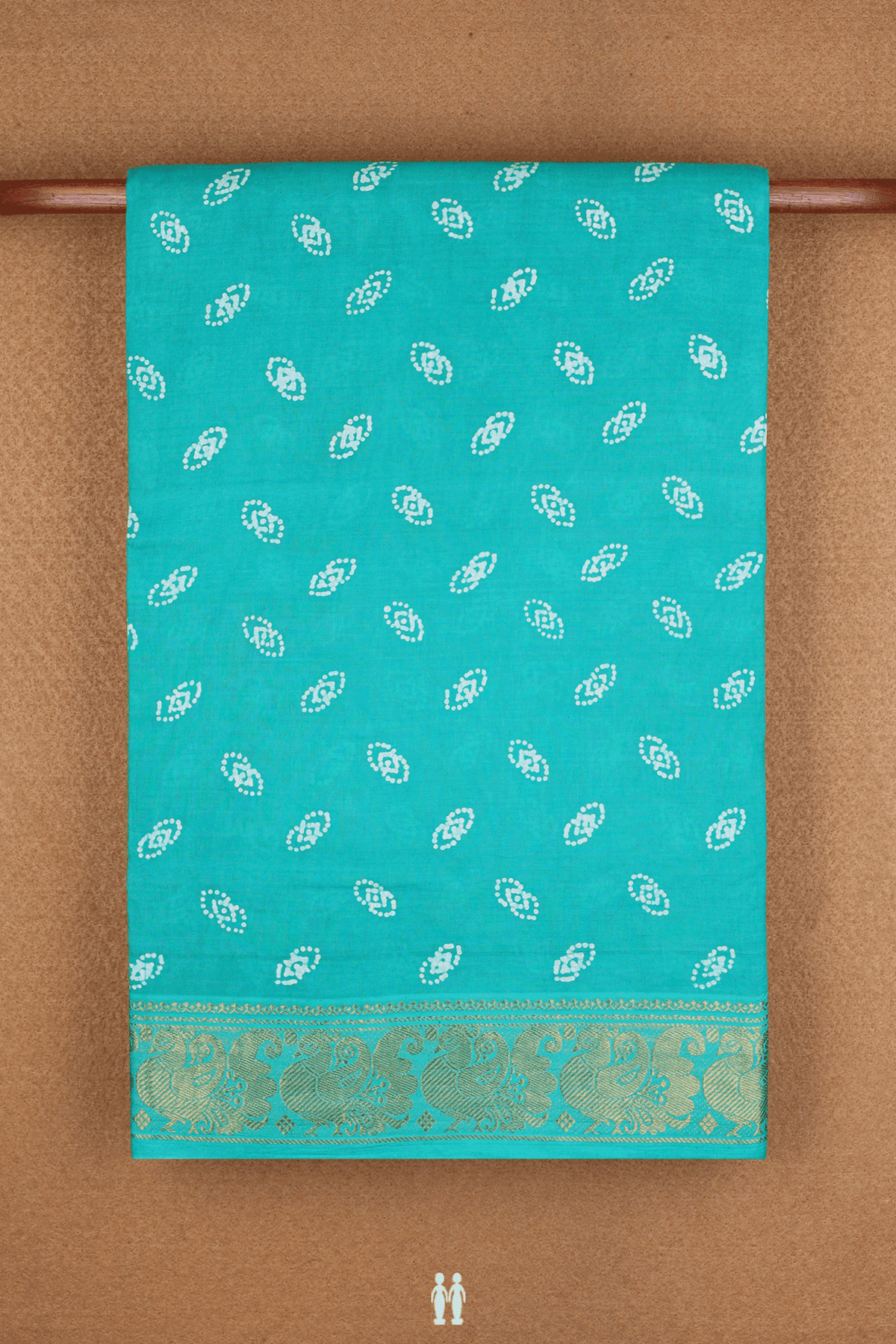 Allover Printed Design Sea Blue Sungudi Cotton Saree