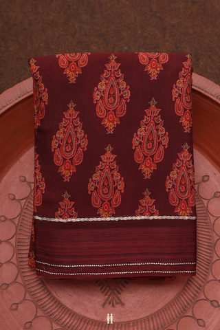 Allover Printed Design Cherry Red Crepe Saree