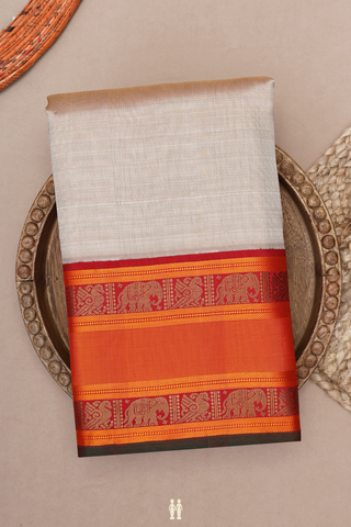 Korvai Zari Border Plain Coffee Cream Kanchipuram Silk Saree