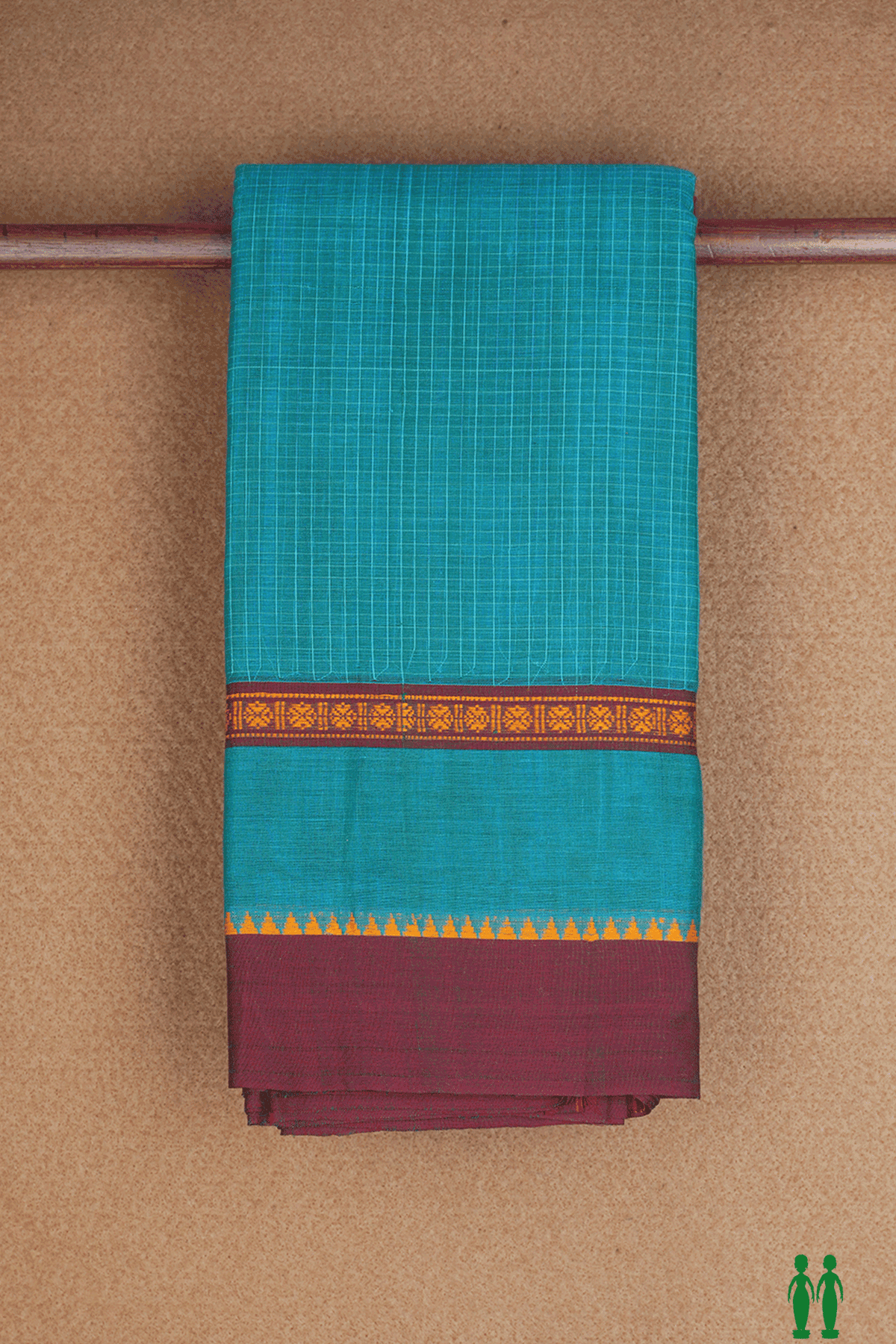 Allover Checks Design Teal Blue Narayanpet Cotton Saree