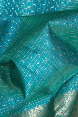 Checks With Buttis Peacock Blue Kanchipuram Silk Saree