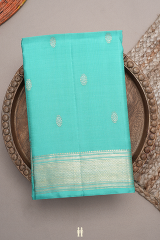 Chakram Zari Buttas Sea Blue Kanchipuram Silk Saree