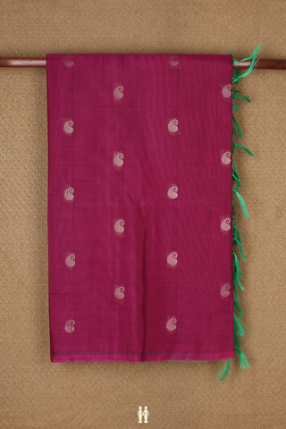 Paisley Zari Buttis Hibiscus Red Kora Silk Cotton Saree