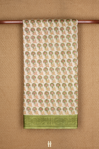 Tussar Silk Saree In Light Tan With Floral Printed Design