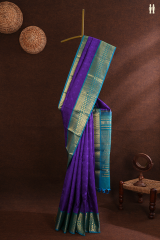 Kanchipuram Silk Saree In Purple With Threadwork Motifs