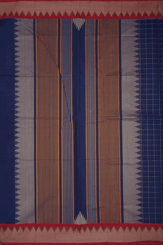 Allover Checks Design Navy Blue Coimbatore Cotton Saree