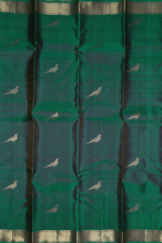 Birds Zari Motifs Pine Green Kanchipuram Silk Saree