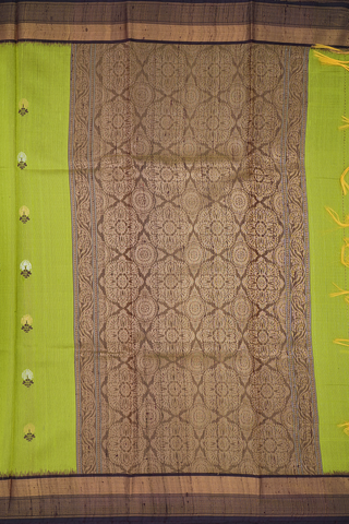 Floral Zari Motifs Pear Green Jute Saree