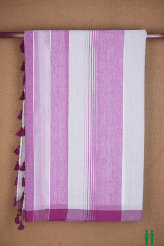 Stripes Design Purple And White Bengal Cotton Saree