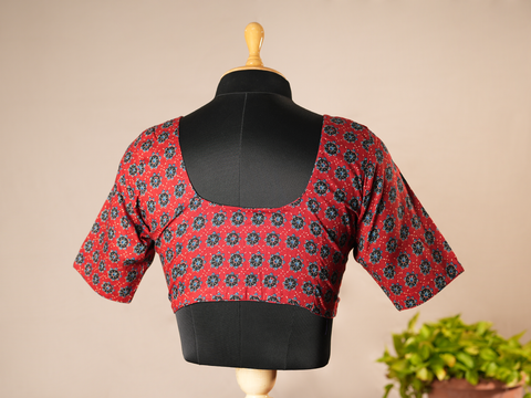 Floral Design Ruby Red Ajrakh Cotton Readymade Blouse