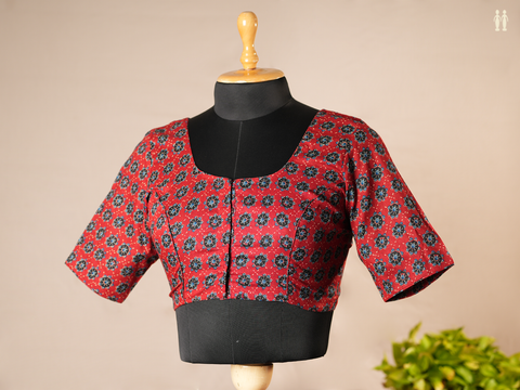 Floral Design Ruby Red Ajrakh Cotton Readymade Blouse