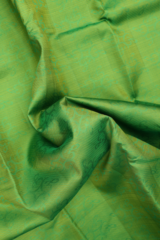 Kanchipuram Silk Saree In Green With Tamil Letters Design