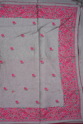 Floral Embroidered Motifs Taupe Grey Semi Tussar Silk Saree