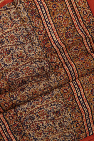 Printed Silk Saree In Tan Brown With Paisley Design