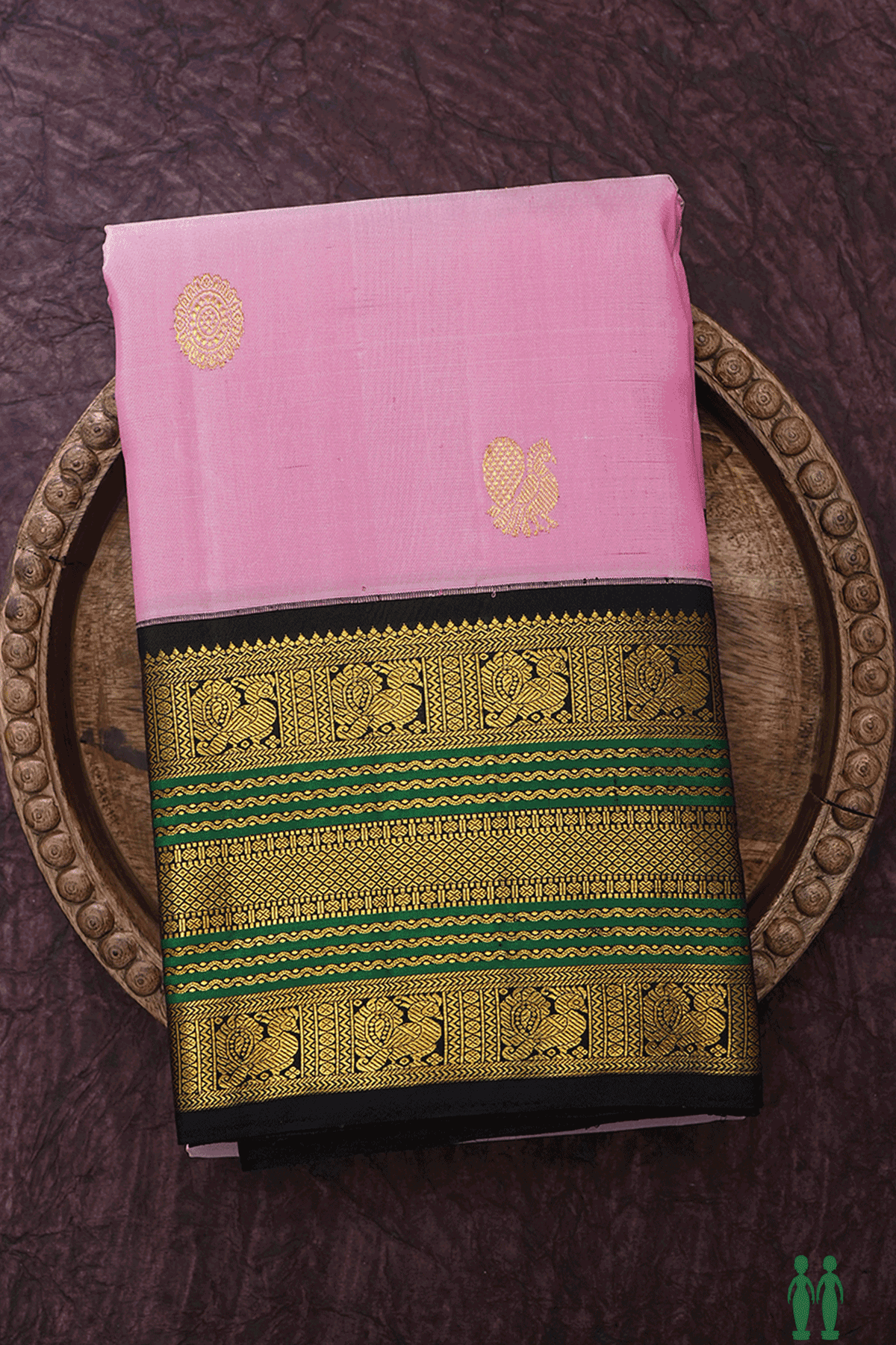 Peacock And Floral Buttas Baby Pink Kanchipuram Silk Saree