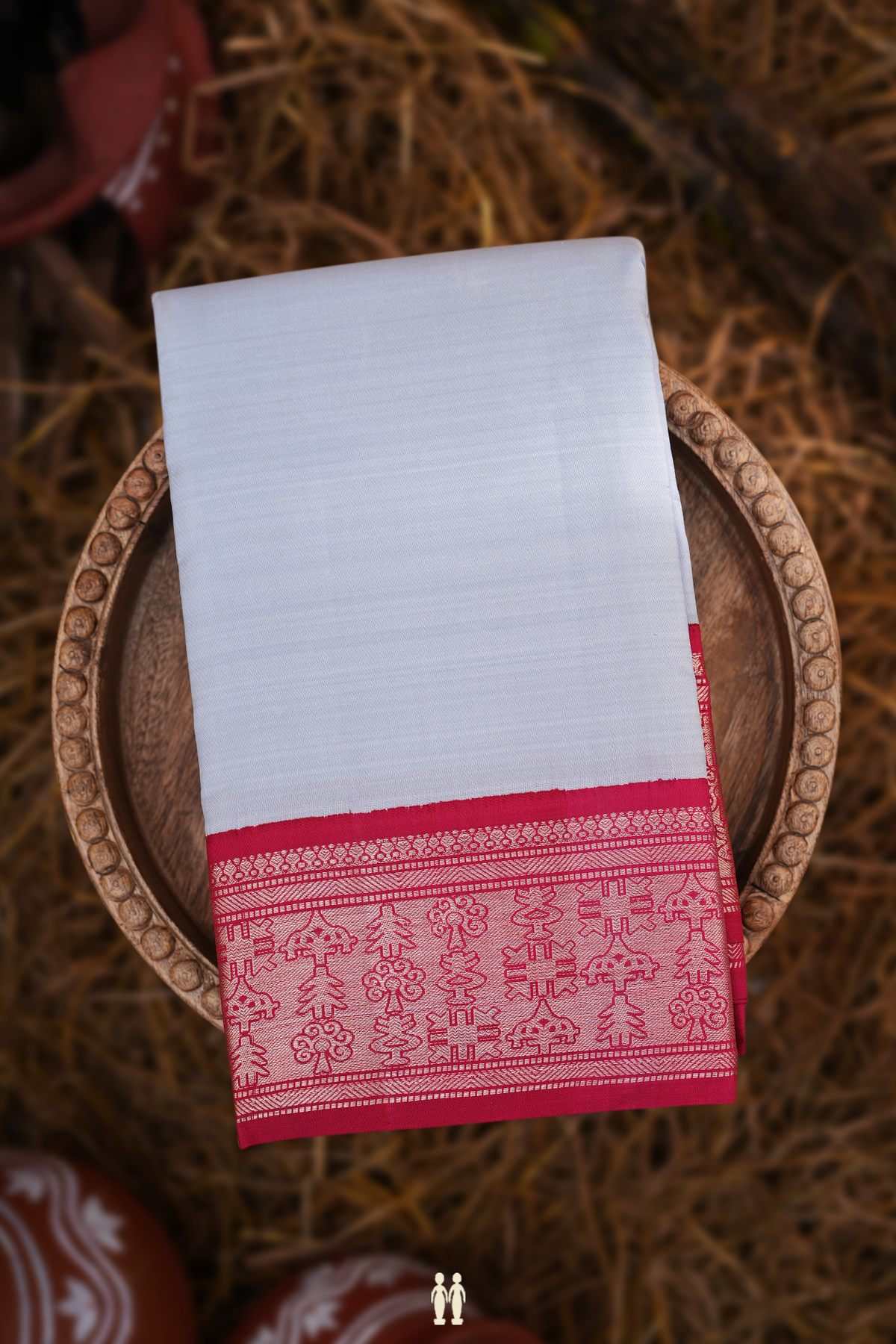 Kanchipuram Silk Saree In Light Grey With Korvai Border