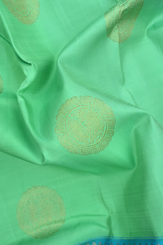 Peacock Motifs Celery Green Kanchipuram Silk Saree